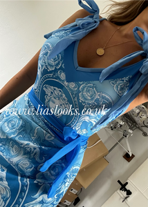 Bow Tie Swimsuit & Sarong Set (All Blue)