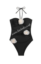 Load image into Gallery viewer, Black/Cream Rose Swimsuit
