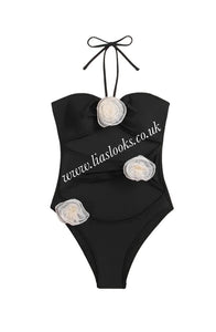 Black/Cream Rose Swimsuit