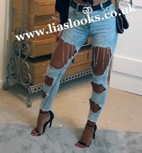 Diamanté Tassel Ripped Jeans