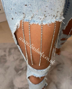 Diamanté Tassel Ripped Jeans