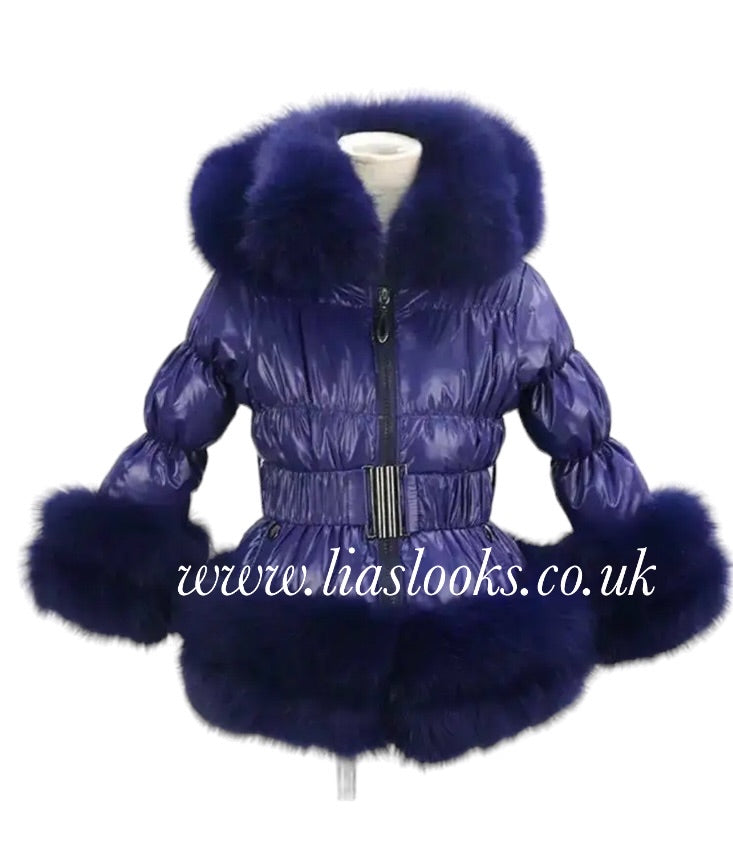 Midnight blue clearance faux fur coat