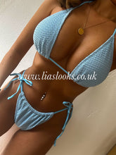 Load image into Gallery viewer, Baby Blue Bikini+Rose Sarong Set
