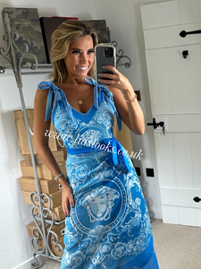 Bow Tie Swimsuit & Sarong Set (All Blue)