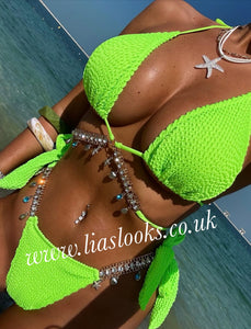 Neon Lime Crinkle Jewelled Bikini (CLEARANCE)