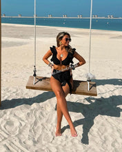 Load image into Gallery viewer, Black Frilly Ruffle High Waist Bikini
