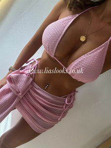 Baby Pink Bikini+Rose Sarong Set