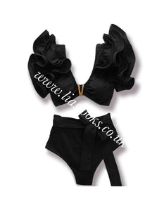 Black Frilly Ruffle High Waist Bikini