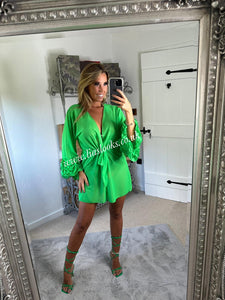 Frilly Sleeved Green Kaftan