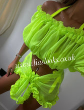 Load image into Gallery viewer, Neon Lime Crinkle Jewelled Bikini (CLEARANCE)
