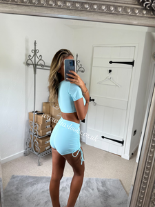 Baby Blue Ruched Short Set (CLEARANCE)