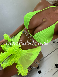 Neon Lime Crinkle Jewelled Bikini (CLEARANCE)