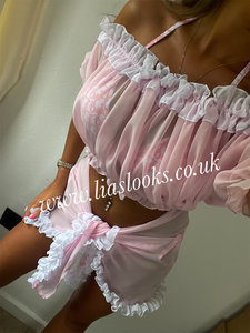 Frilly Ruffle Baby Pink/White Combo Two Piece Set