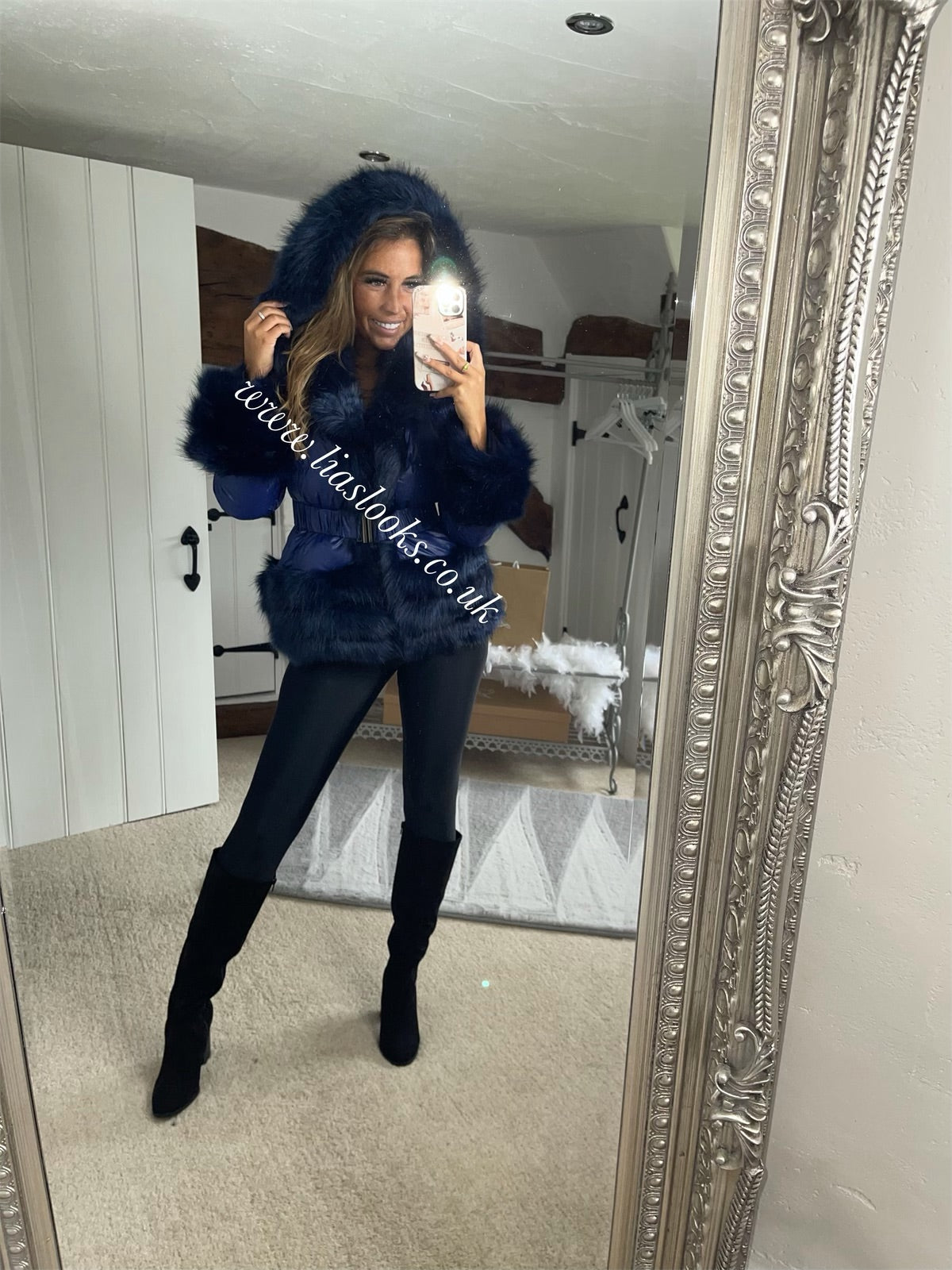 Midnight blue faux fur on sale coat