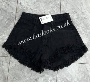 Denim Frill Shorts (BLACK) CLEARANCE