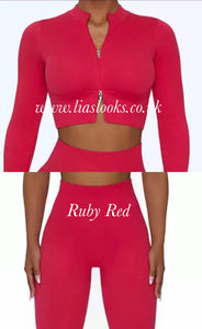 Ruby Red Zip Ribbed Lounge Set (PREMIUM COLLECTION)