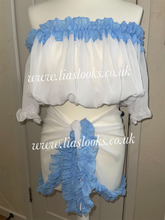 Load image into Gallery viewer, Frilly Ruffle White/Sky Blue Combo Two Piece Set
