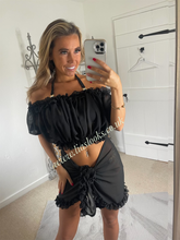 Load image into Gallery viewer, Frilly Ruffle Black Two Piece Set
